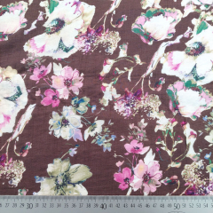 Viskose Mix leichte Webware groe Blumen Blusenstoff, rosa dunkelbraun