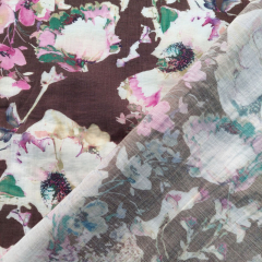 Viskose Mix leichte Webware groe Blumen Blusenstoff, rosa dunkelbraun