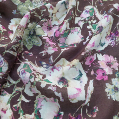 Viskose Mix leichte Webware groe Blumen Blusenstoff, rosa dunkelbraun