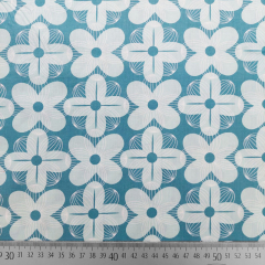 Baumwollstoff Retroblumen Webware weicher Griff, hellblau petrol