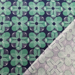 Baumwollstoff Retroblumen Webware weicher Griff, grn dunkelblau