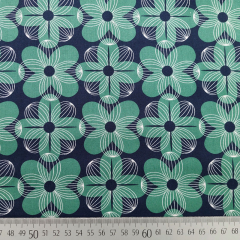 Baumwollstoff Retroblumen Webware weicher Griff, grn dunkelblau