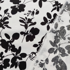 Baumwollstoff Blumen Bltter Webware weicher Griff, schwarz cremewei
