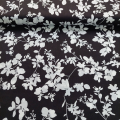 Baumwollstoff Blumen Bltter Webware weicher Griff, cremewei schwarz