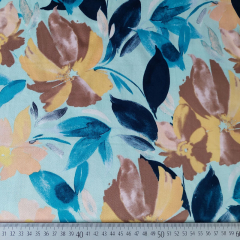 Viskose Stoff Blumen Blusenstoff, dunkelblau braun hellmint