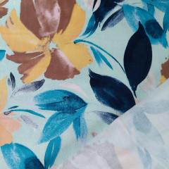 Viskose Stoff Blumen Blusenstoff, dunkelblau braun hellmint