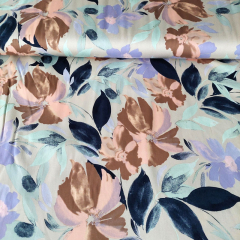 RESTSTCK 90 cm Viskose Stoff Blumen Blusenstoff, lila aprikot beige