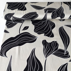 Viskose Stoff Bltter Blusenstoff satiniert, schwarz hellbeige