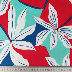 Baumwollstoff mit Stretch Baumwollsatin seidig glatt Blumen, hellmint wei rot