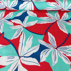 Baumwollstoff mit Stretch Baumwollsatin seidig glatt Blumen, hellmint wei rot
