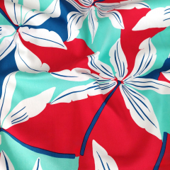 Baumwollstoff mit Stretch Baumwollsatin seidig glatt Blumen, hellmint wei rot