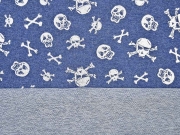 RESTSTCK 180 cm French Terry Glitzer-Totenkopf, silber/jeansblau