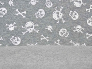 French Terry Sweatstoff Glitzer-Totenkopf Foliendruck, silber grau