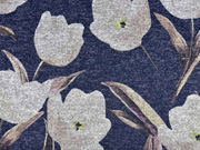 RESTSTCK 137 cm Strickjersey Blumen Tulpen, beige dunkelblau