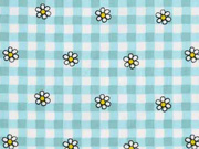 RESTSTCK 50 cm Baumwollstoff Blumen Karomuster, helltrkis mint