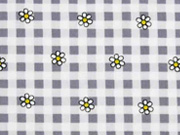 RESTSTCK 50 cm Baumwollstoff Blumen Karomuster, hellgrau grau