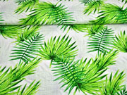 Baumwolle Viskose Stoff Webware tropische Blätter, grün weiß