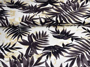 RESTSTÜCK 50 cm Viskose Leinen Palmblätter, braun cremeweiß