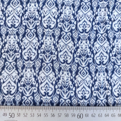 Musselin Stoff Double Gauze Baumwollstoff zweilagig Ornamente, dunkelblau wei