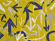 Dekostoff Leinenlook Pfeile Graffiti Style, dunkelblau senfgelb