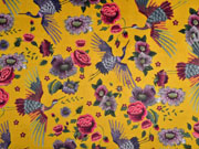 RESTST�CK 129 cm Dekosamt Velourstoff Blumen Kraniche, rot ocker