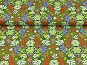 RESTSTCK 125 cm Baumwollstoff Blumen Knospen Bltter, hellgrn khaki