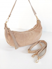 Wildledertasche Moon Bag hellbeige - gold Schnallen
