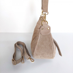 Wildledertasche Moon Bag hellbeige - gold Schnallen