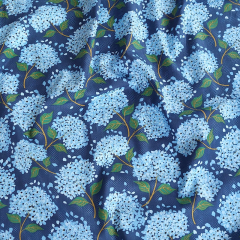 Baumwollstoff Popeline Blten Hortensie, hellblau dunkelblau