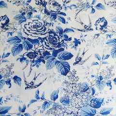 RESTSTCK 68 cm Baumwollstoff Popeline Blumen Vgel, Blautne wei