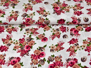 RESTSTCK 95 cm Viskose Crepe Blusenstoff  Rosen, altrosa dunkelpink wei