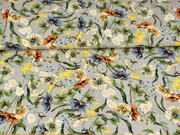 Blusenstoff Wildblumen elastisch, orange gelb beige