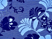 RESTSTCK 136 cm Viskosejersey Blumen Streifen, dunkelblau hellblau