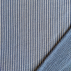 Seersucker Jerseystoff vertikale Streifen, jeansblau wei