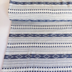 Jacquardstoff Rauten Bordren Boho-Style, jeansblau cremewei