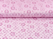 Fleece Stoff Minky Punkte Lwengesichter, helles rosa