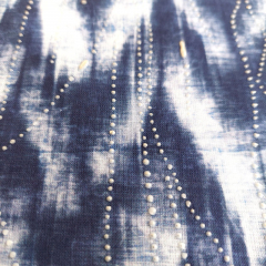 Baumwollstoff Pfeilspitzen Batik Boho Style Foliendruck Tropfen, dunkelblau wei