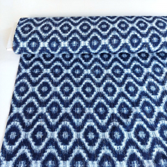 Baumwollstoff Rauten Batik Boho Style Foliendruck Tropfen, dunkelblau wei