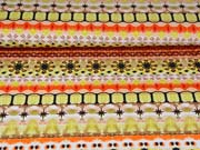 Jerseystoff Ethnomuster Batik Ibiza Style Digitaldruck, orange braun schwarz