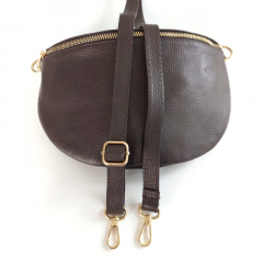 Bauchtasche Leder mit Lederriemen -dunkelbraun - gold Schnallen-Made in Italy
