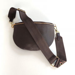 Bauchtasche Leder mit Lederriemen -dunkelbraun - gold Schnallen-Made in Italy