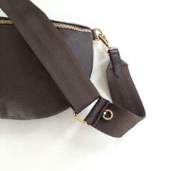 Bauchtasche Leder mit Lederriemen -dunkelbraun - gold Schnallen-Made in Italy