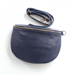 Bauchtasche Leder mit Lederriemen -dunkelblau - gold Schnallen-Made in Italy