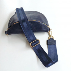 Bauchtasche Leder mit Lederriemen -dunkelblau - gold Schnallen-Made in Italy