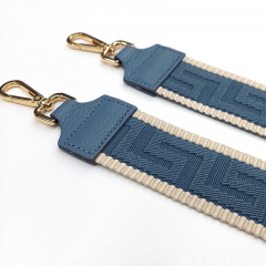Taschengurt grafisches Muster -ecrue jeansblau, jeansblau Leder,gold Schnallen