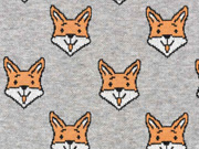 Jerseystoff Jacquard lachender Fuchs, rostbraun hellgrau meliert