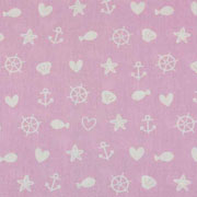 Baumwollstoff Anker Muscheln Herzen, weiss rosa
