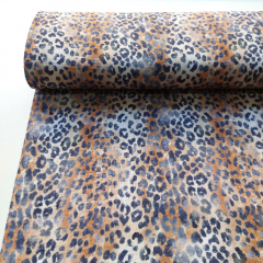 Musselin Stoff Leopardenmuster Double Gauze Baumwollstoff zweilagig , jeansblau cognac cremewei
