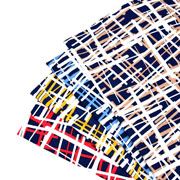 Viskose Jersey Stoff Linien Gitternetz, ockergelb dunkelblau