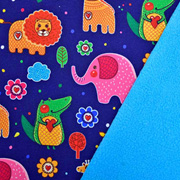 Softshellstoff Elefanten Lwen Krokodile, bunt dunkelblau